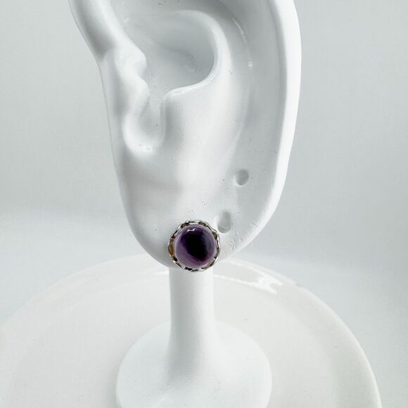 Vintage 80s Wampum Quahog Shell Stud Earrings Native American Jewelry Wealth - Picture 3 of 7